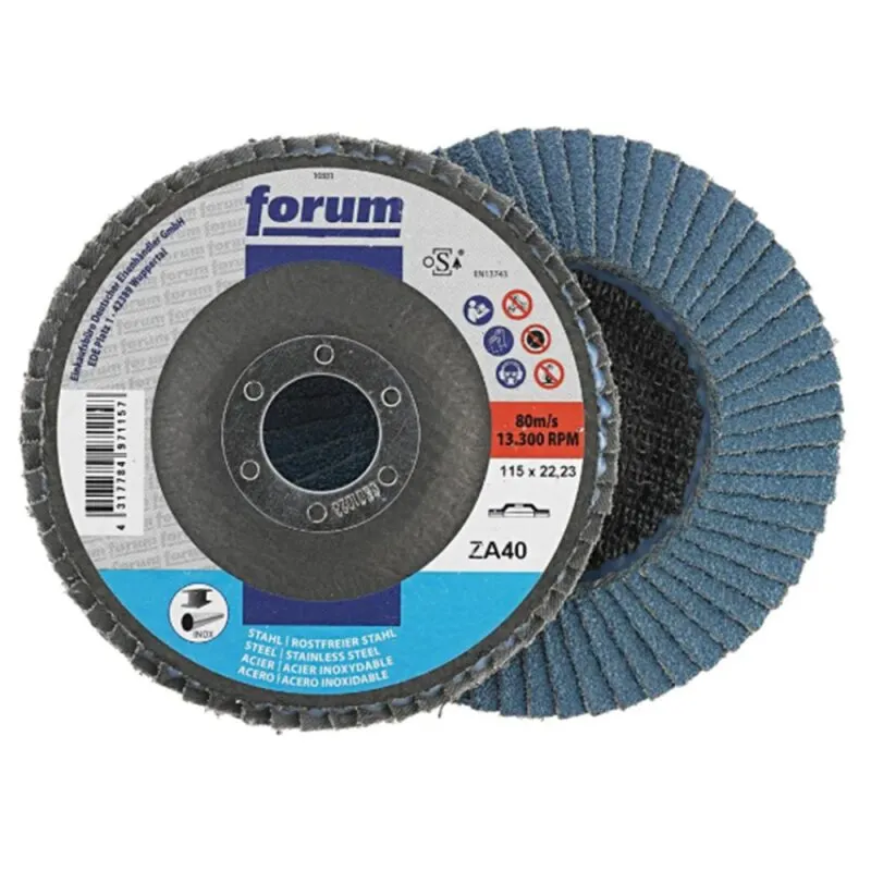 1 Stück Fächerschleifscheibe Zirkonkorund 125 mm gewölbt Korn 80 FORUM