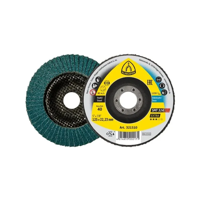 10 Stück Schleifmopteller für Edelstahl und Stahl SMT 324 Extra 115 x 22,23 mm Korn 80 gewölbt