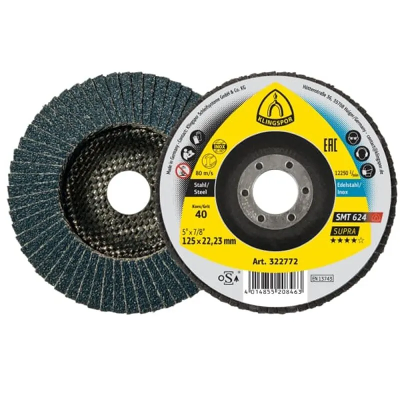 10 Stück Schleifmopteller für Edelstahl und Stahl SMT 624 Supra 125 mm Korn 120