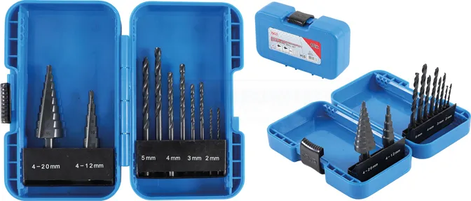 BGS Stufenbohrer- und Spiralbohrer-Satz | HSS | Ø 4 - 12 / 4 - 20 mm | 2 - 5 mm | 10-tlg. – 1686
