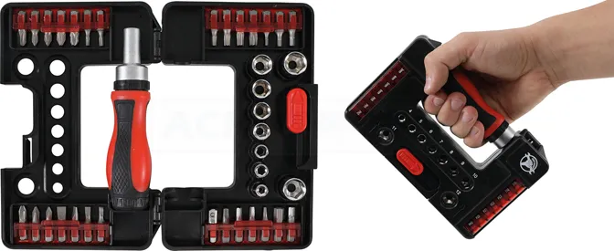 BGS DIY Bit-/Steckschlüssel-Einsatz-Satz | mit Ratschen-Drehgriff für Bits, umschaltbar | 38-tlg. – 20138