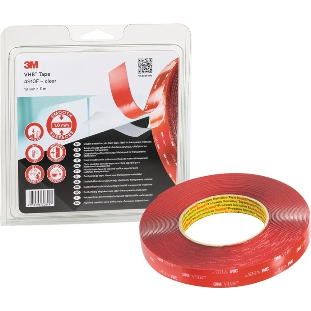 3M™ Montageband VHB Tape 4910F, Länge 11 m Breite 19 mm, transparent, Rolle