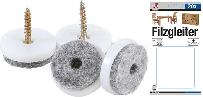 BGS DIY Filzgleiter-Satz | mit Schrauben | Ø 24 mm | 20-tlg. – 80862