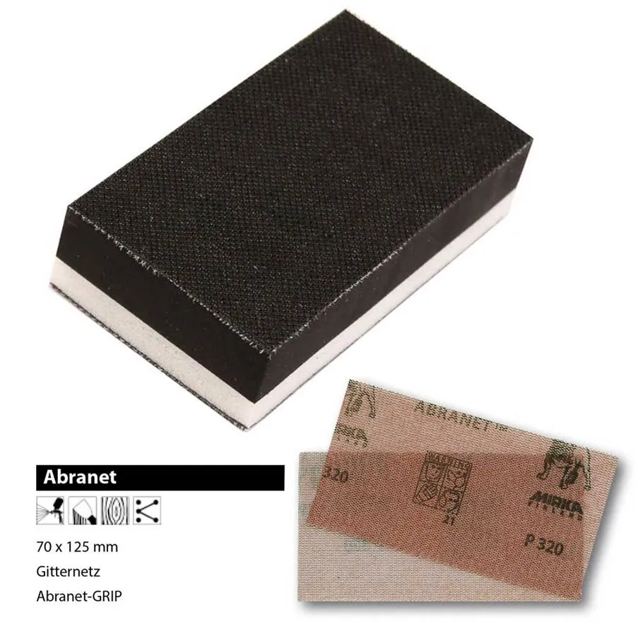 MIRKA Handblock 70x125mm Klett 2 Seiten Weich/Hart + 30x Abranet P80 P120 P180