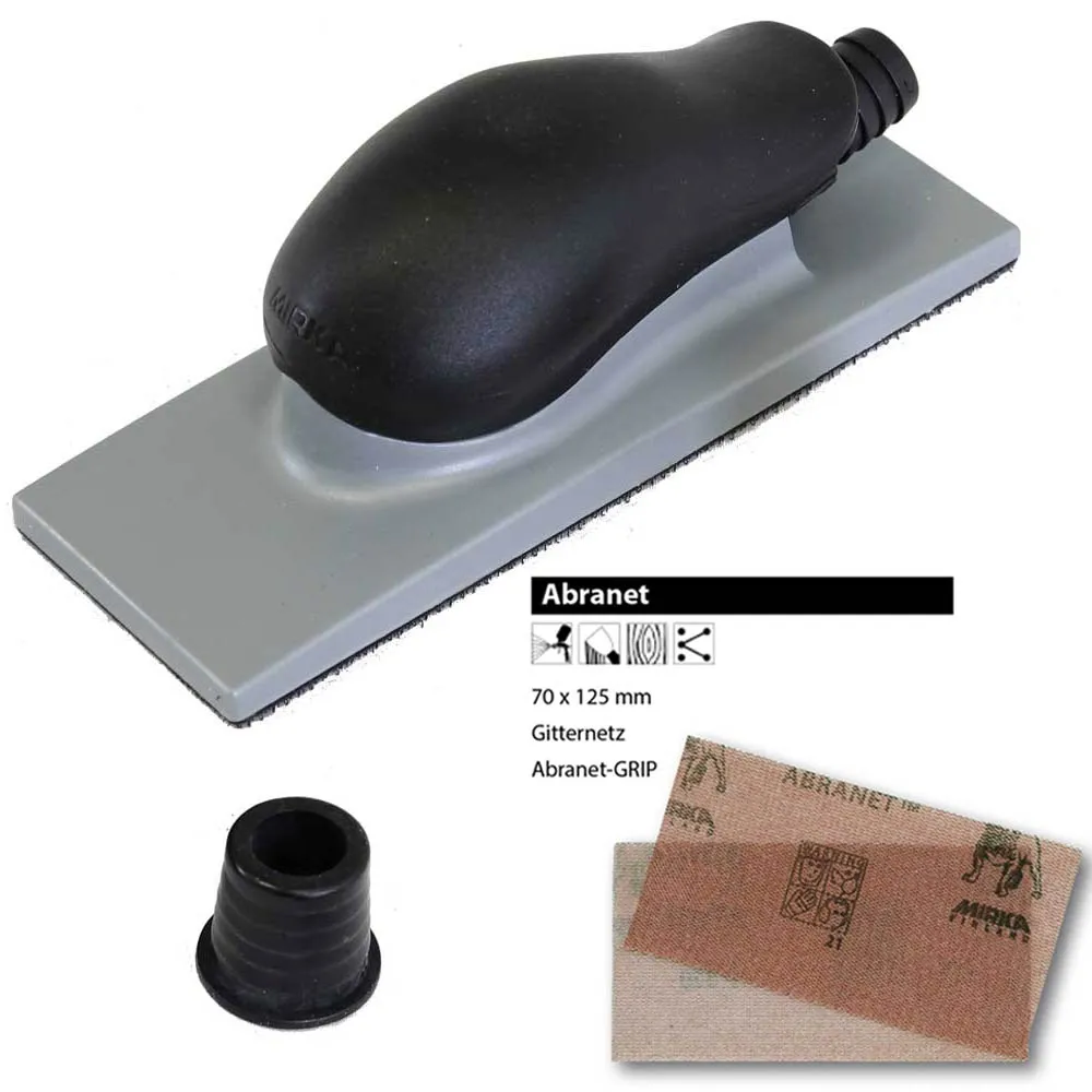MIRKA Handblock 70 x 125mm 13-Loch Klett grau + 30x Abranet P80 P120 P180