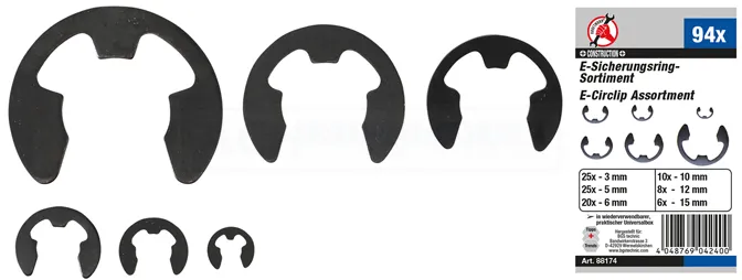 BGS DIY E-Sicherungsring-Sortiment | 3 - 15 mm | 94-tlg. – 88174