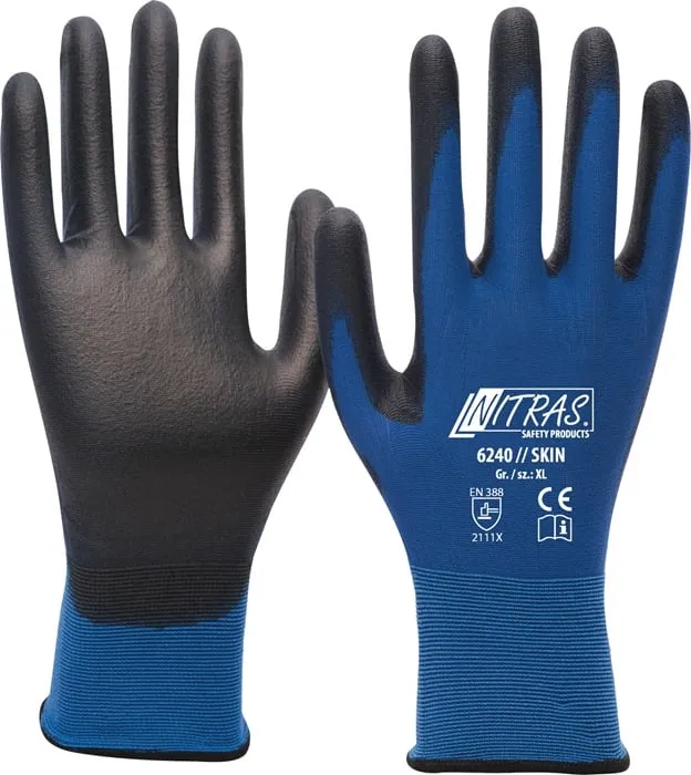 Handschuhe Skin Gr.9 blau/schwarz EN 388 PSA II NITRAS