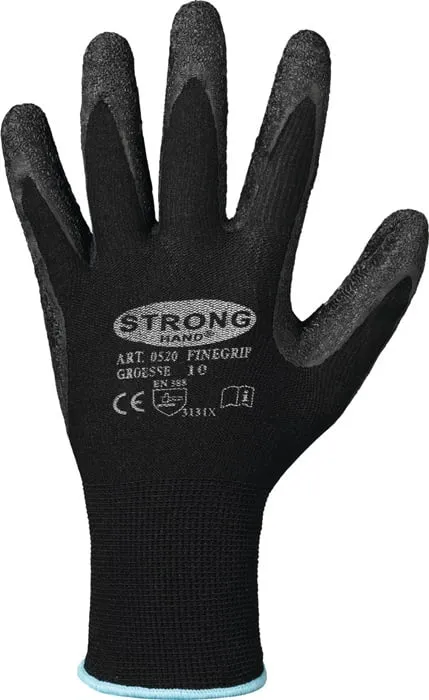 Handschuhe Finegrip Gr.10 schwarz EN 388 PSA II Nyl.m.Schrumpf-Latex STRONGHAND