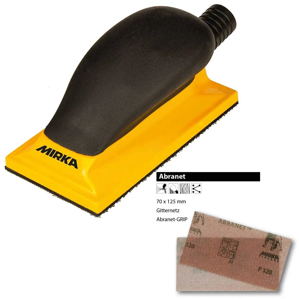 MIRKA Handblock 70 x 125 mm 13-Loch Klett gelb + 30x Abranet P80 P120 P180