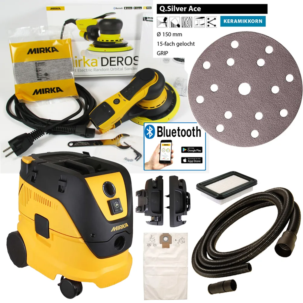 MIRKA DEROS 150mm 5mm + Sauger 1230 L PC + 300x Q.Silver ACE KIT1607ARMDE