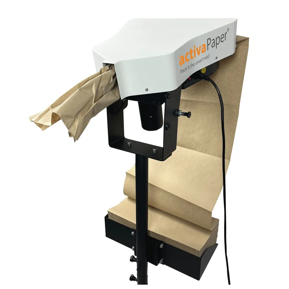 activaPaper® Papierpolstermaschine PA2000 für Einzel- oder Serienverpackung, elektrisch, Pedal, fahrbares Kreuz-Gestell, Faltpack von 50g² bis 70g²
