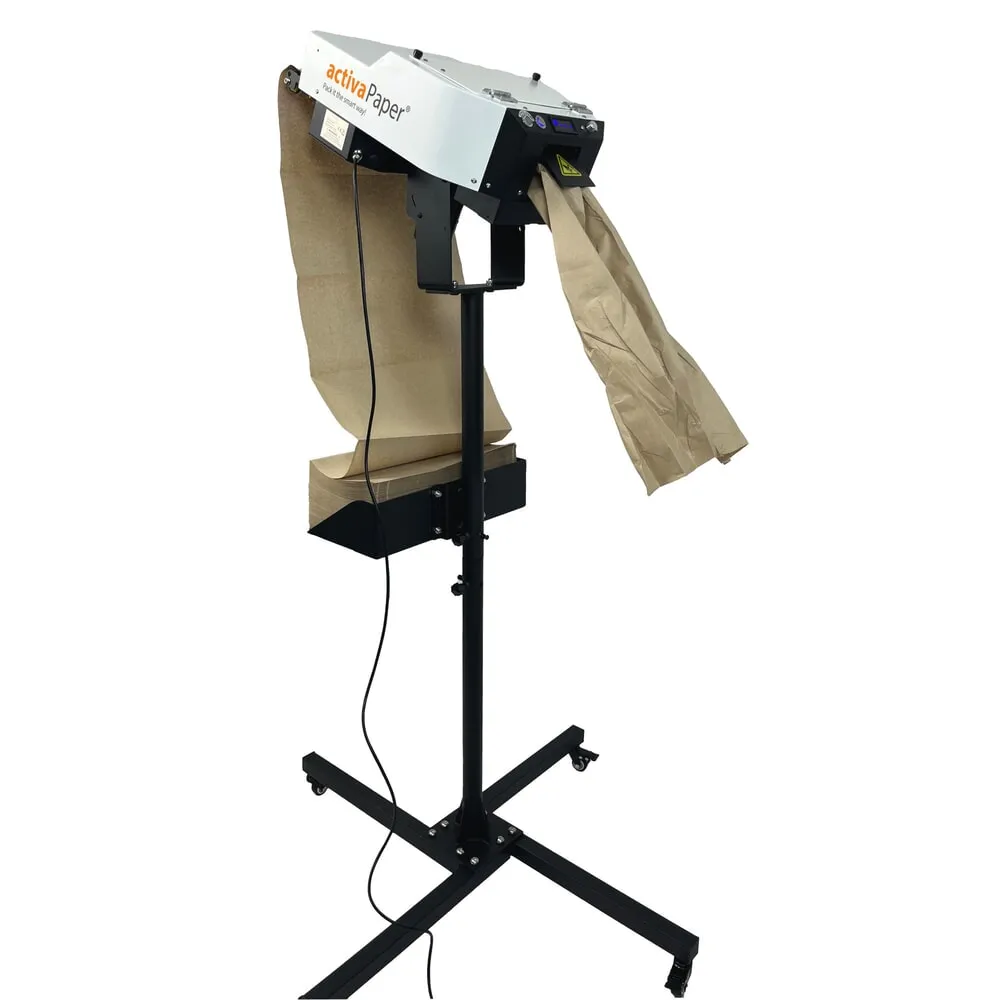activaPaper® Papierpolstermaschine PA4000 für effiziente Serienverpackung, elektrisch, Pedal/Display, fahrbares Kreuz-Gestell, Faltpack von 50g² bis 70g²/Rolle bis 70g²