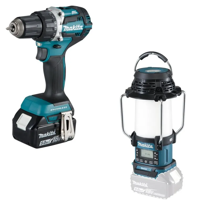 Akku Bohrschrauber (DDF484RTE) + Akku-Radio mit Laterne 18V (DMR056) Makita