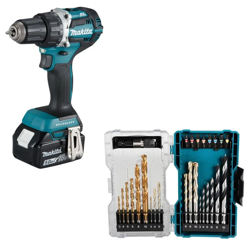 Akku Bohrschrauber (DDF484RTE) + Bohrer Bit-Set 27-teilig (E-07032) Makita