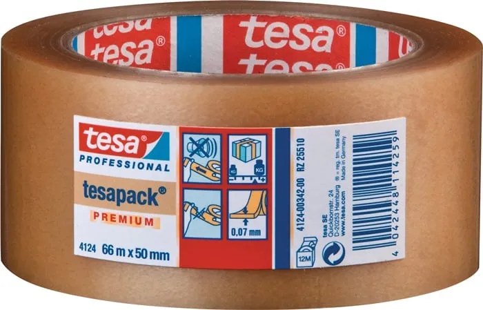 Verpackungsklebeband PVC tesapack® 4124 farblos L.66m B.50mm Rl.TESA VE: 6St.