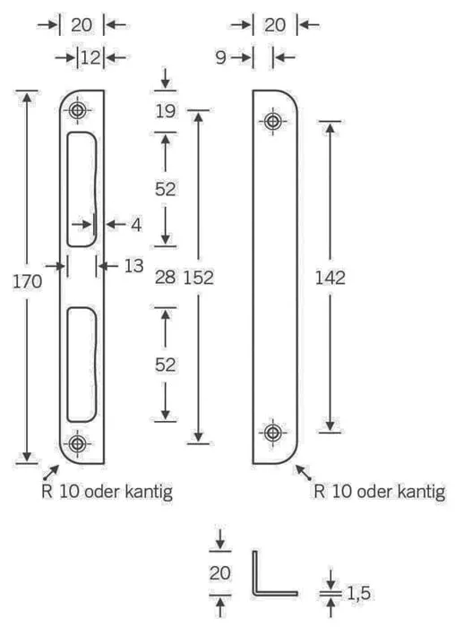Winkelschließbl.STA silber Winkel B20xL170mm rd.T.8mm DIN L/R SSF
