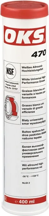 Weißes Allround-Hochleistungsfett OKS 470 weiß NSF H2 400ml Kartusche OKS VE: 10St.