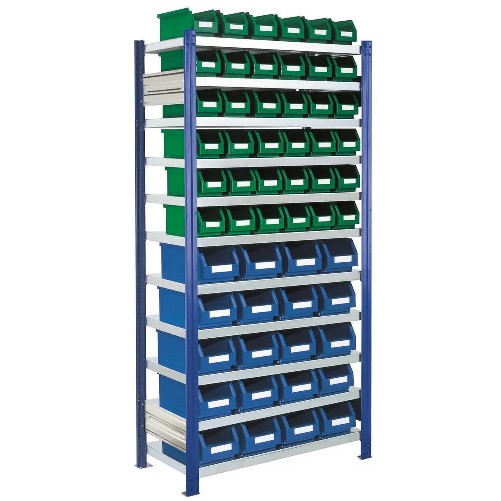 Kappes RasterPlan Fachbodenregal enzianblau mit Sichtlagerkästen, Fachlast 100 kg, HxBxT 2.000 x 1.060 x 435 mm