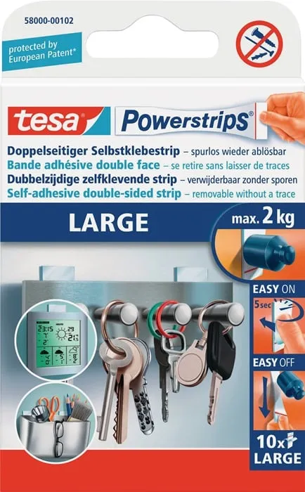 Selbstklebestrip Powerstrips® 58000 SB-Pack á 10 Strips L (20x50 mm) TESA VE: 15St.