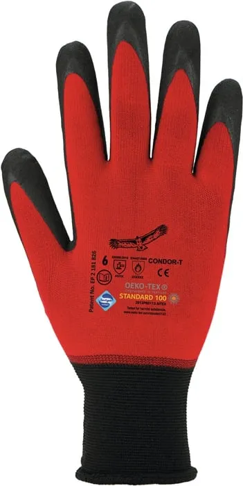 Handschuhe Condor Gr.10 rot/schwarz 98% PA/2%EL EN 388,EN 407 PSA II ASATEX