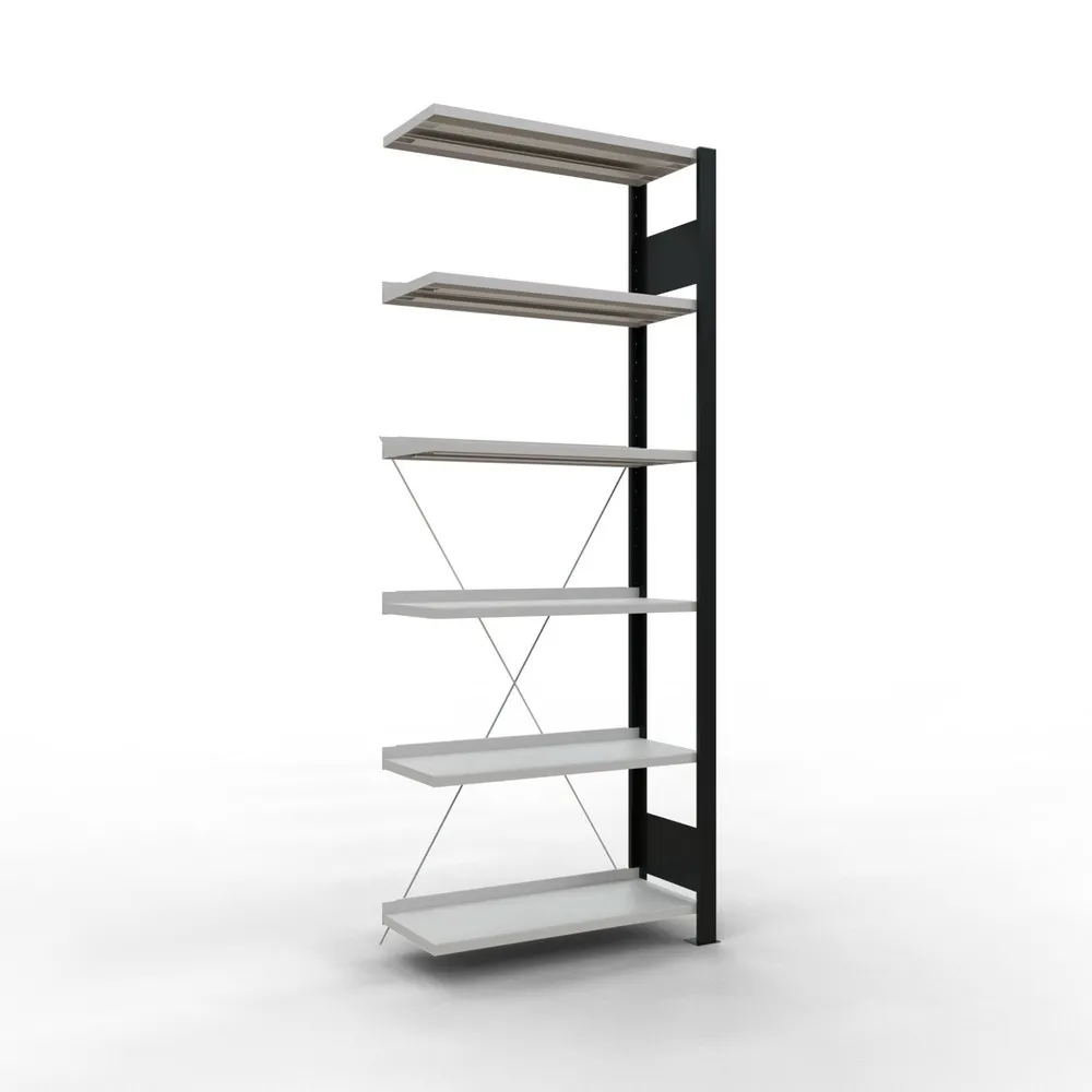 SCHULTE Aktenregal AF, einseitig, mit Endanschlägen, FL 85 kg, schwarz, HxBxT 2.000 x 750 x 300 mm