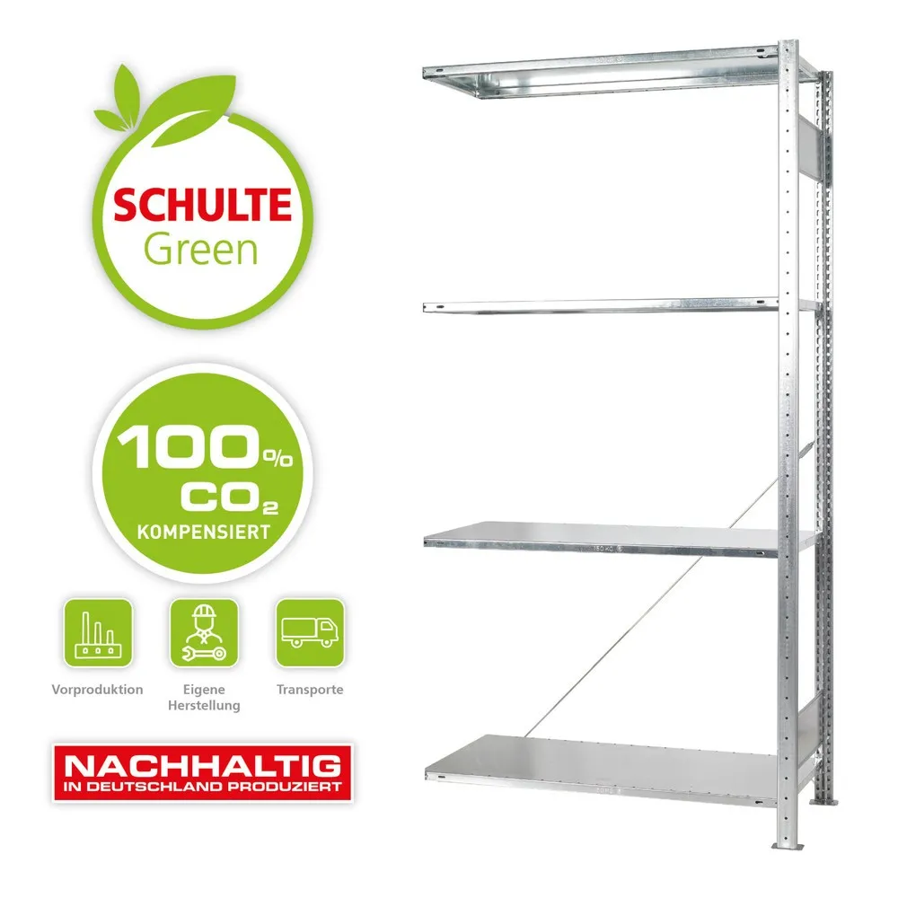 SCHULTE Green Fachbodenregal Steckmontage, AF, FL 150 kg, verzinkt, HxBxT 2.000 x 1.000 x 600 mm
