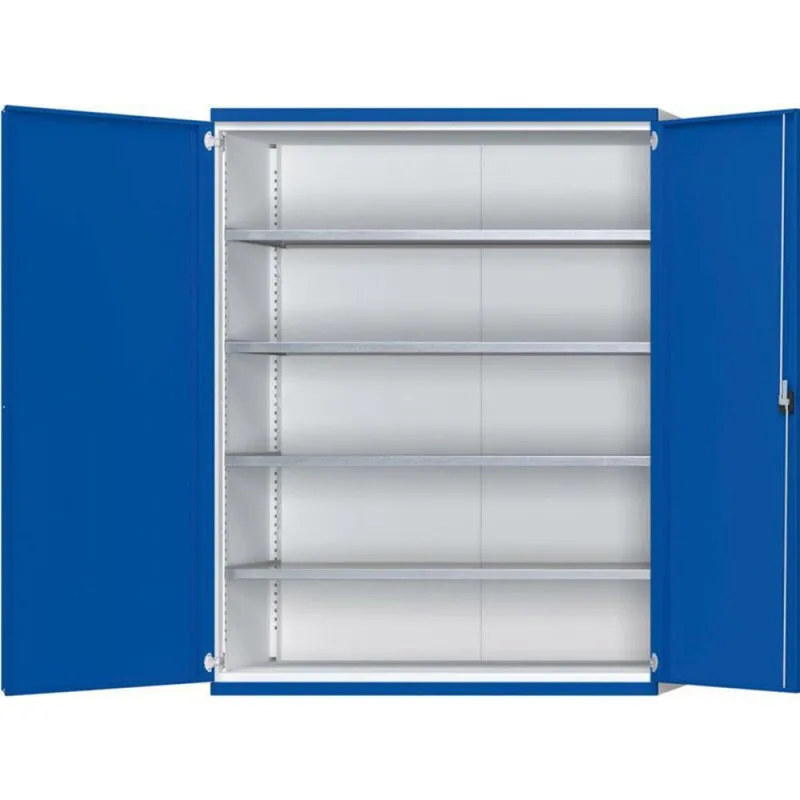Schwerlastschrank B1485 x T630 x H1950 mm RAL7035/5010 o. Mittelwand 4 Böden