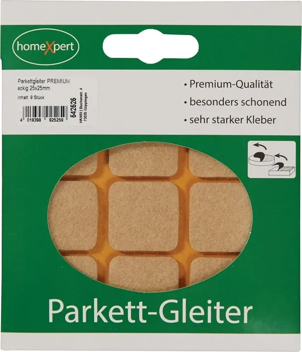 Parkettgleiter Premium 25 x 25mm Filz natur eck.selbstkl.