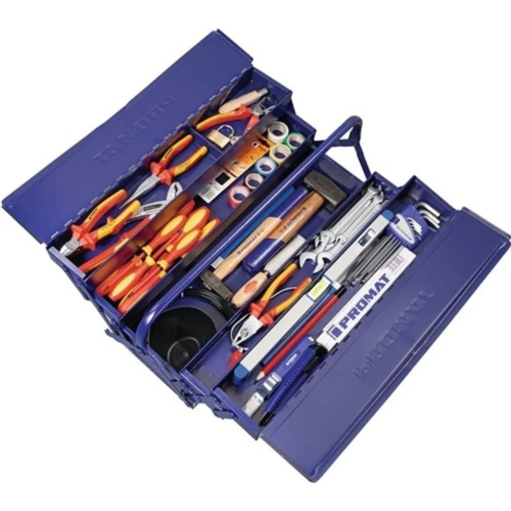 Werkzeugsortiment 66 tlg. f. Elektriker im Stahlblechkasten