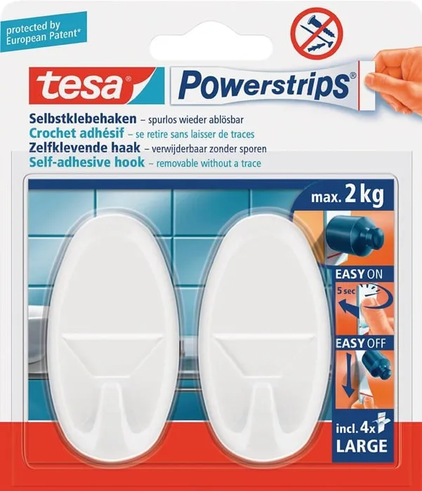 Deko Hak.Powerstrips® Hak.LARGE 58013 Gr.L (70x37 mm) ov.weiß VE: 6St.