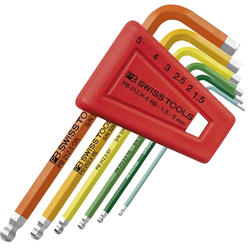 Winkelschraubendreher- Satz im Kunststoffhalter 6-teilig 1,5-5 mm Rainbow Kugelkopf PB Swiss Tools